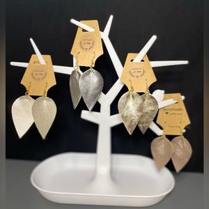 #009 leather earrings leaf design.